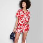 Women's Ascot + Hart Tropical Print Graphic Pull-on Shorts - Red