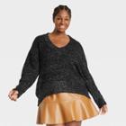 Women's Plus Size Lurex V-neck Sweater - Ava & Viv Black X
