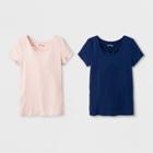 Girls' 2pk Short Sleeve Front Bar T-shirt - Art Class Blue/peach