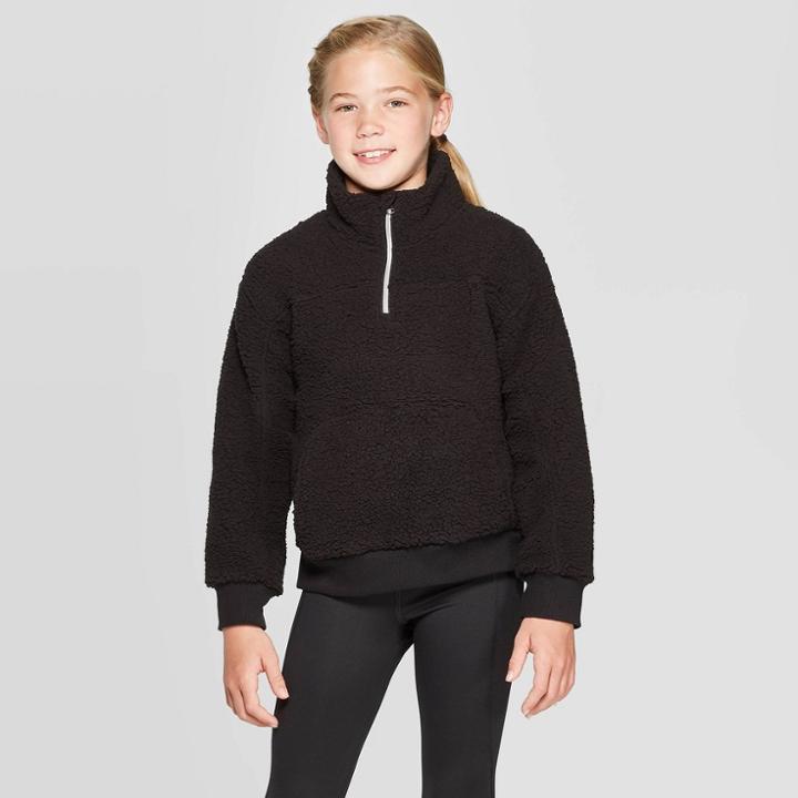 Girls' Sherpa Fleece 1/4 Zip Pullover - C9 Champion Black