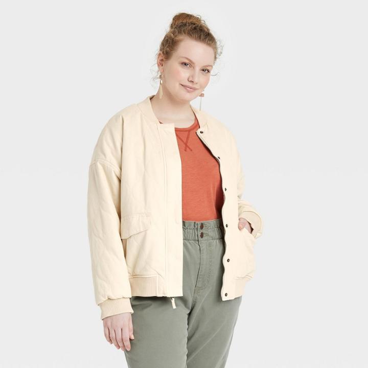 Women's Plus Size Quilted Utility Jacket - Universal Thread Coastal Tan