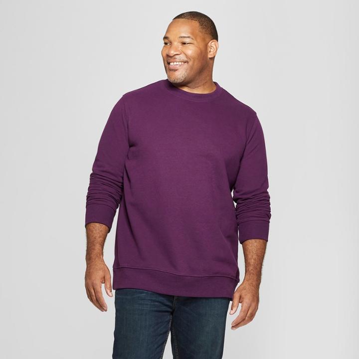 Men's Big & Tall Long Sleeve Crew Neck Fleece Sweatshirt - Goodfellow & Co Purple Currant