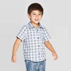 Toddler Boys' Dobby Plaid Short Sleeve Woven Button-down Shirt - Cat & Jack Blue/white