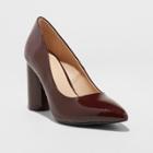 Women's Nakia Faux Leather Closed Toe Cylinder Heeled Pumps - A New Day Burgundy