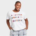 Mighty Fine Women's Plus Size A Better World Is Possible Short Sleeve Graphic T-shirt - White