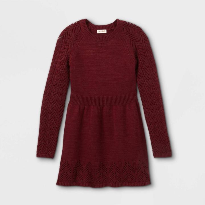 Girls' Crochet Sweater Dress - Cat & Jack Burgundy