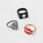No Brand Halloween Skeleton Vampire Lips And Spider Web Ring Set 3pc - Black