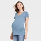 Short Sleeve V-neck Slub Pocket Maternity T-shirt - Isabel Maternity By Ingrid & Isabel Blue