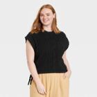Women's Plus Size Crewneck Cable Popover Sweater Vest - Who What Wear Black