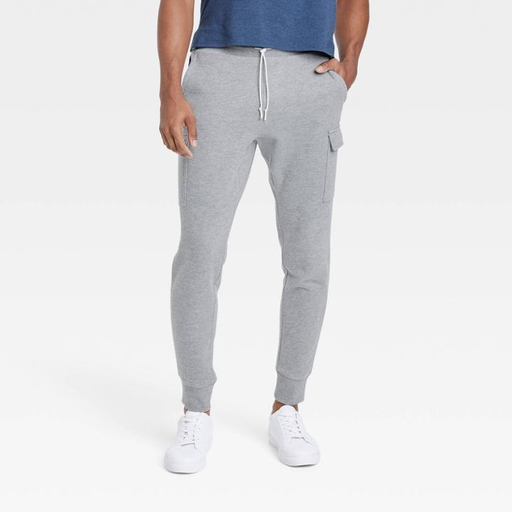 Men's Cotton Fleece Cargo Jogger Pants - All In Motion Dark Gray
