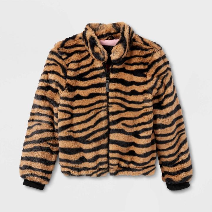 Girls' Tiger Striped Faux Fur Jacket - Cat & Jack Brown