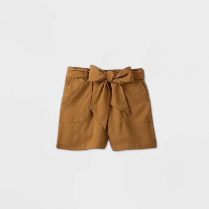Women's Mid-rise Tie Waist Shorts - A New Day Brown