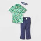 Toddler Boys' Adaptive 2pc Floral Printed Woven Short Sleeve Shirt And Pants Set With Bowtie - Cat & Jack Green