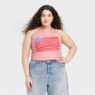 Iml Women's Plus Size Usa Flag Graphic Halter Cropped Top - Coral Pink