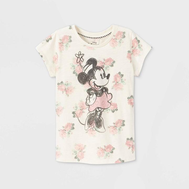 Girls' Disney Minnie Mouse Short Sleeve T-shirt - Off-white Xs - Disney Store, Beige/white