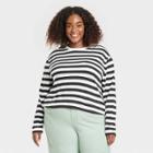 Women's Plus Size Long Sleeve Boxy T-shirt - A New Day Black/white
