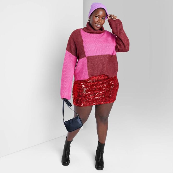 Women's Plus Size Sequin Mini Skirt - Wild Fable Dark Red