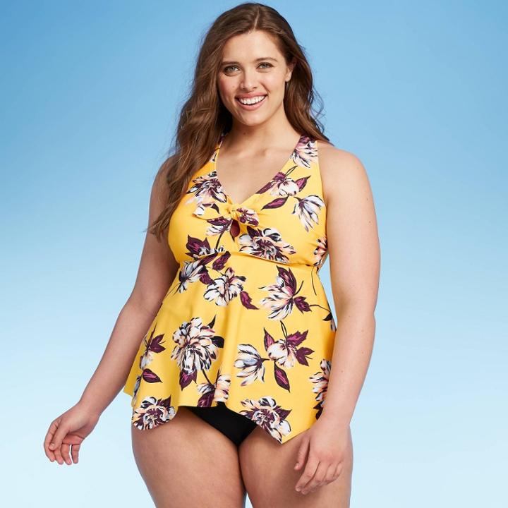 Women's Tie-front Tankini Top - Kona Sol Yellow Floral