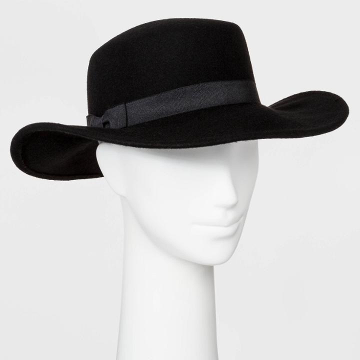 Women's Felt Big Boater Hat - A New Day Black,