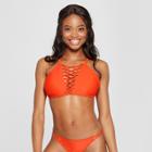 Women's Macrame Strappy High Neck Bikini Top - Xhilaration Red Orange D/dd Cup