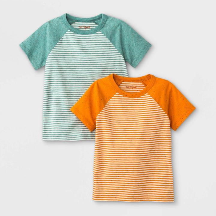 Toddler Boys' 2pk Striped Raglan Short Sleeve T-shirt - Cat & Jack Orange/green