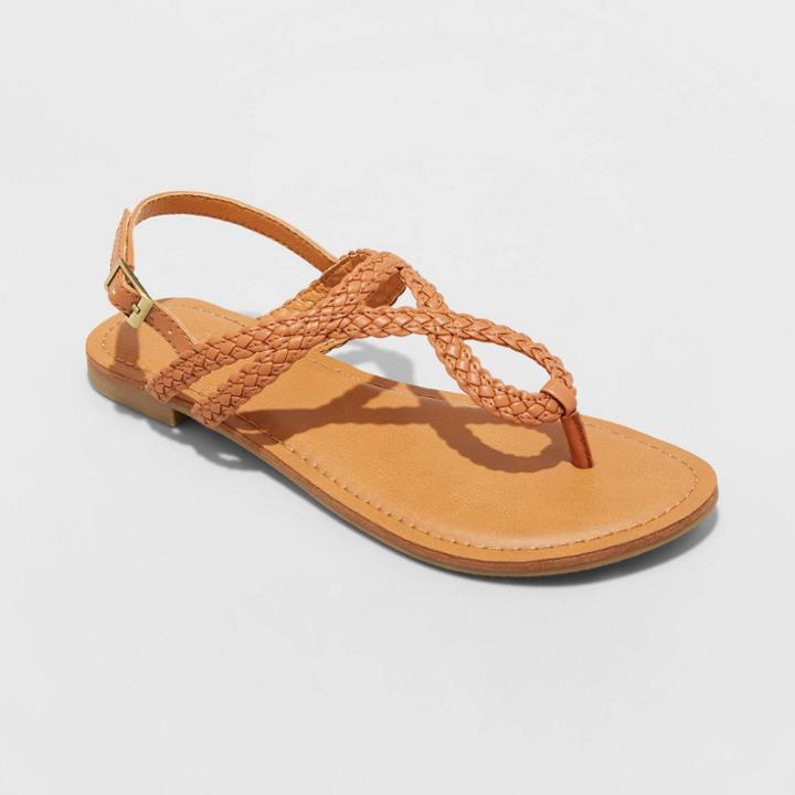 Women's Anabel Braided Thong Wide Width Ankle Strap Sandals - Universal Thread Cognac