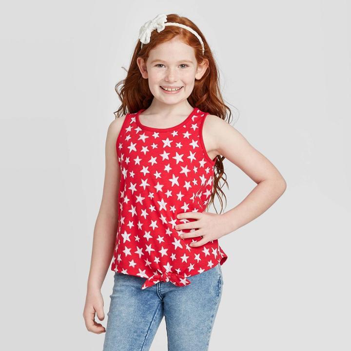 Girls' Star Print Tie Front Tank Top - Cat & Jack Red