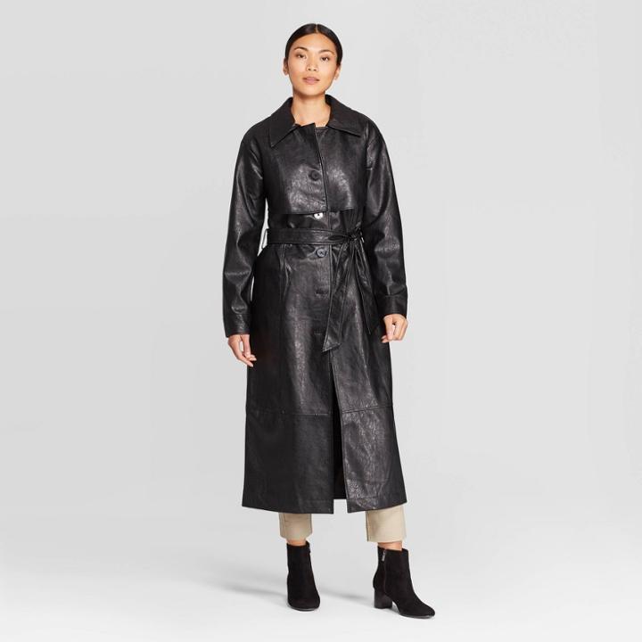 Women's Long Sleeve Maxi Leather Coat - Prologue Black
