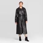 Women's Long Sleeve Maxi Leather Coat - Prologue Black