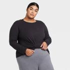 Women's Plus Size Long Sleeve Twist Front T-shirt - All In Motion Black 1x, Women's,