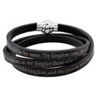West Coast Jewelry Men's Stainless Steel Lord's Prayer Wrap Leather Bracelet (6.5mm) - Black