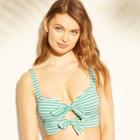 Women's Textured Stripe Tie Front Midkini Bikini Top - Shade & Shore Seafoam Green