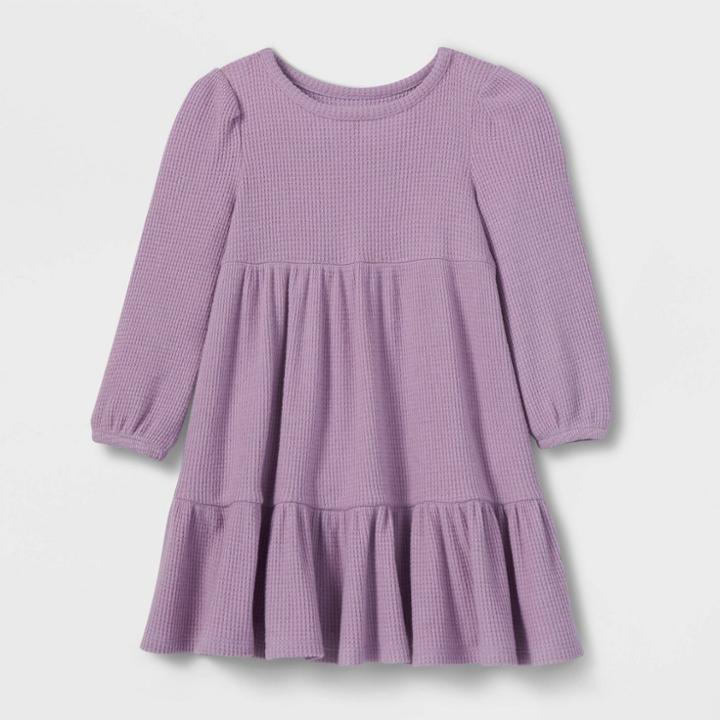 Toddler Girls' Tiered Cozy Waffle Long Sleeve Dress - Cat & Jack Purple