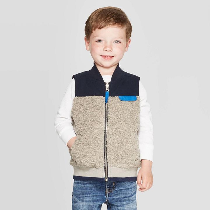 Toddler Boys' Sherpa Vest - Cat & Jack Gray/navy