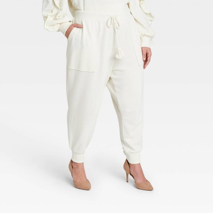 Women's Plus Size High-rise Ankle Length Sweatpants - Who What Wear Cream