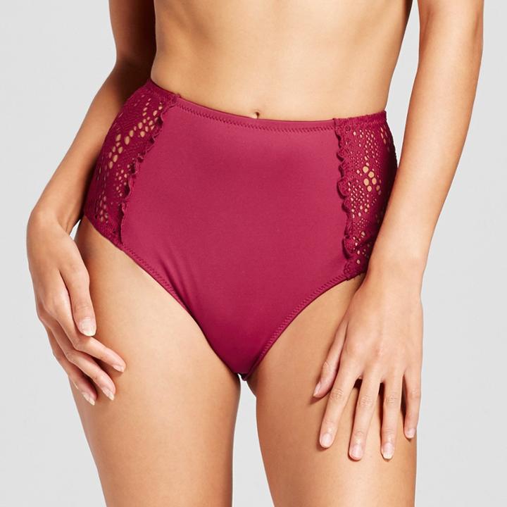 Mossimo Women's Crochet Inset High Waist Bikini Bottom - Deep Red -