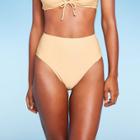 Women's Lurex Cinched Tie Back High Waist Medium Coverage Bikini Bottom - Shade & Shore Yellow