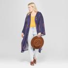 Women's Plus Size Floral Print Long Sleeve Kimono Jacket - Universal Thread Navy (blue)