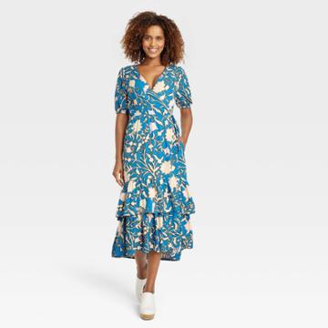 Women's Short Sleeve Wrap Dress - Knox Rose Blue Floral