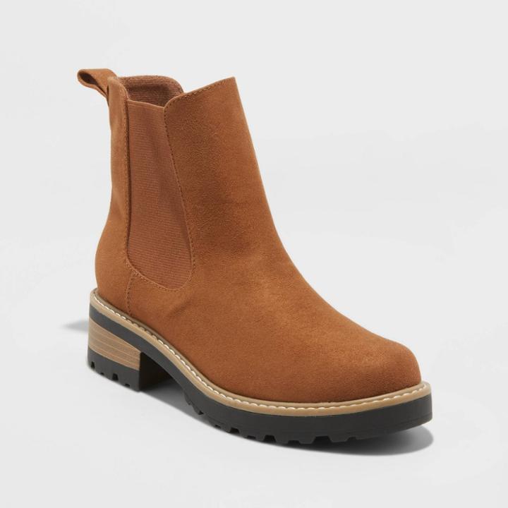 Women's Khalea Microsuede Water Repellent Chelsea Booties - Universal Thread Cognac