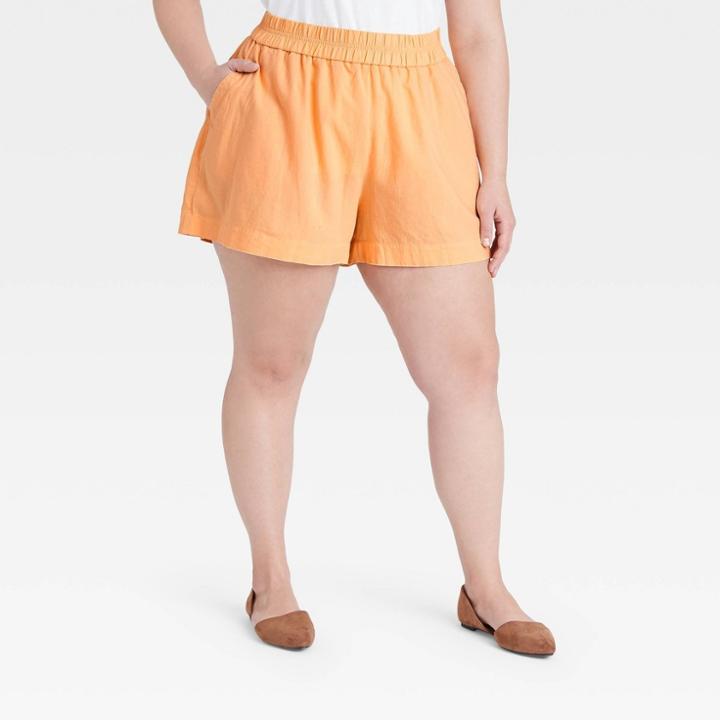 Women's Plus Size High-rise Pull-on Shorts - A New Day Light Orange