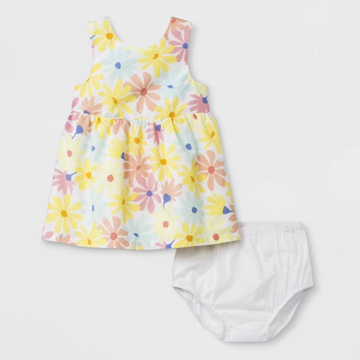 Baby Girls' Floral Poplin Dress - Cat & Jack Yellow