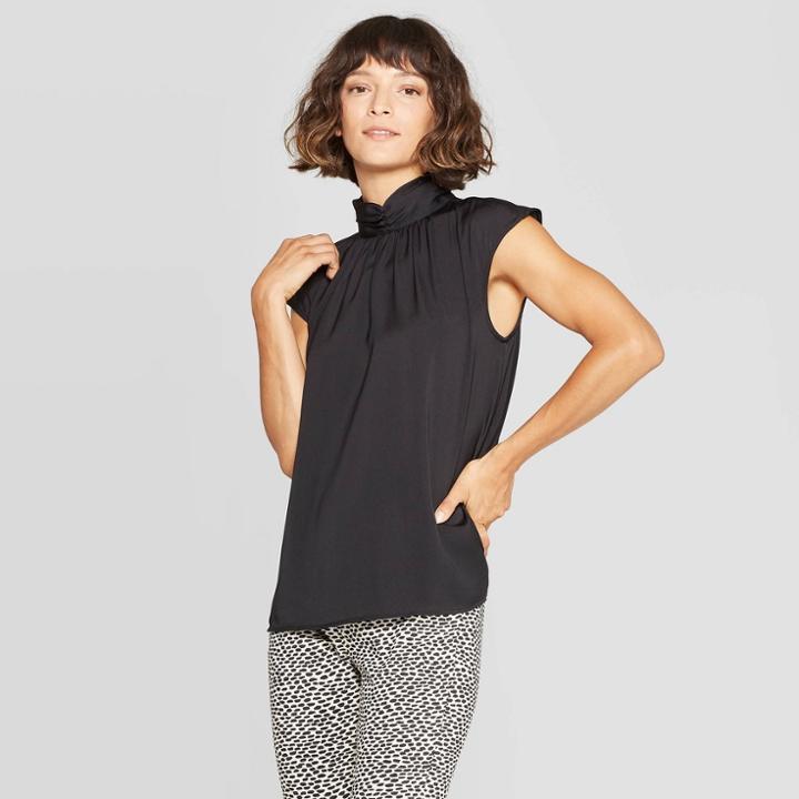 Women's Short Sleeve Turtleneck Blouse - Who What Wear Black