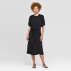 Target Women's Elbow Sleeve Shirred Crewneck Midi Dress - Prologue Black