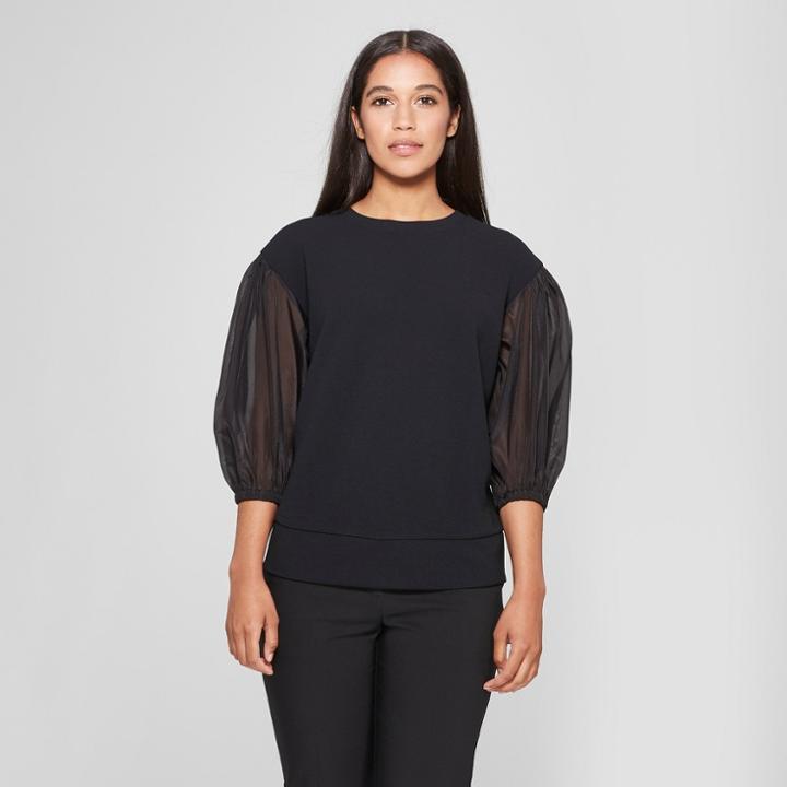 Women's 3/4 Sheer Sleeve Sweatshirt - Prologue Black