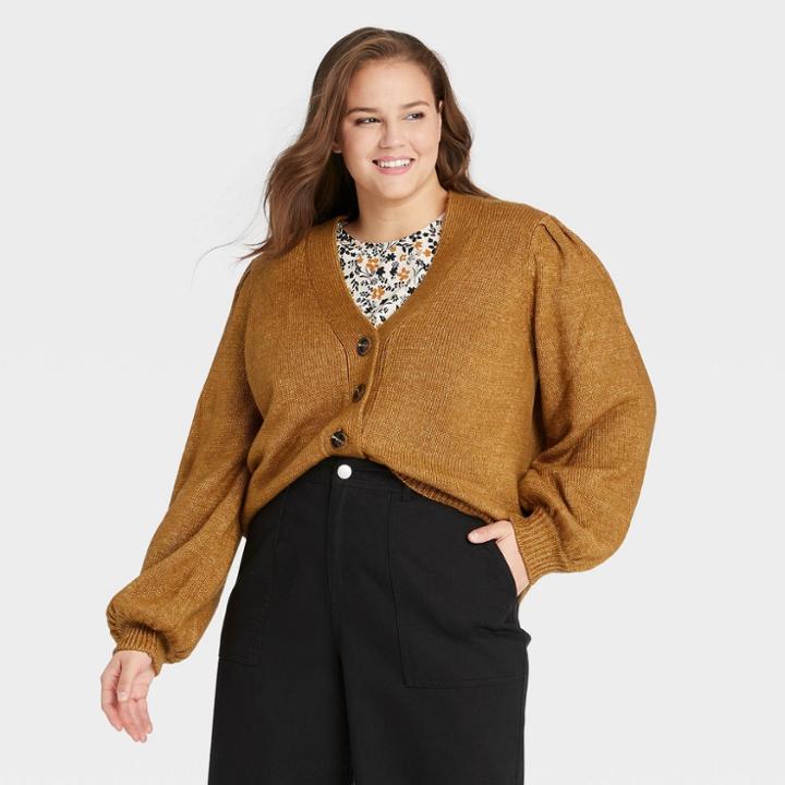 Women's Plus Size Shruken Cardigan - Who What Wear Brown