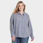 Women's Plus Size Long Sleeve Relaxed Fit Gauze Button-down Shirt - Universal Thread Blue