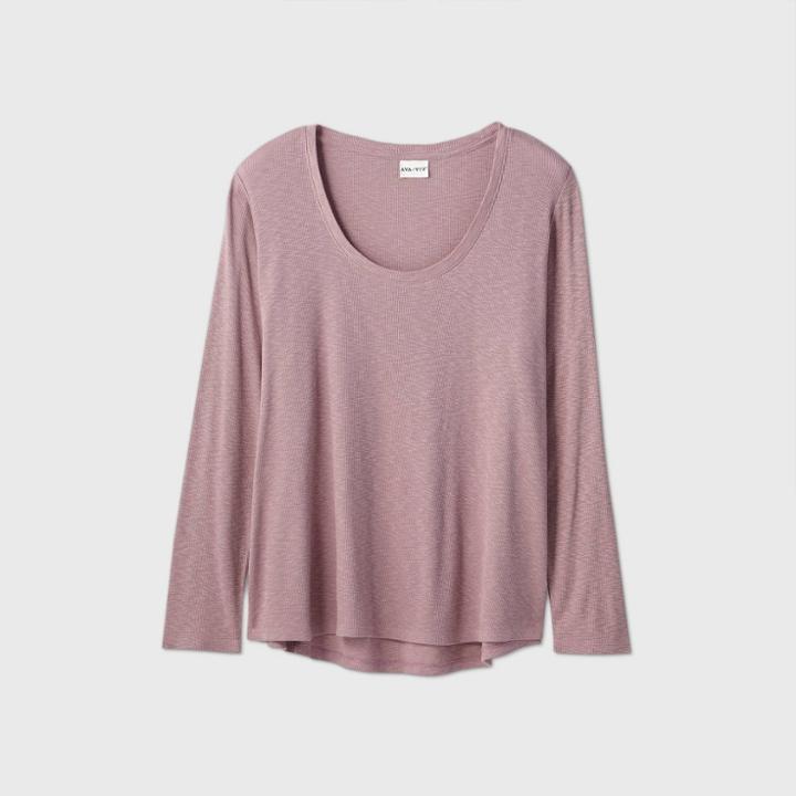 Women's Plus Size Long Sleeve Scoop Neck T-shirt - Ava & Viv Purple X