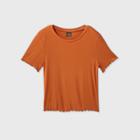 Women's Short Sleeve Round Neck Lettuce Edge Baby T-shirt - Wild Fable Orange