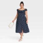 Women's Plus Size Ruffle Short Sleeve Side Slit Dress - Ava & Viv Navy Blue X